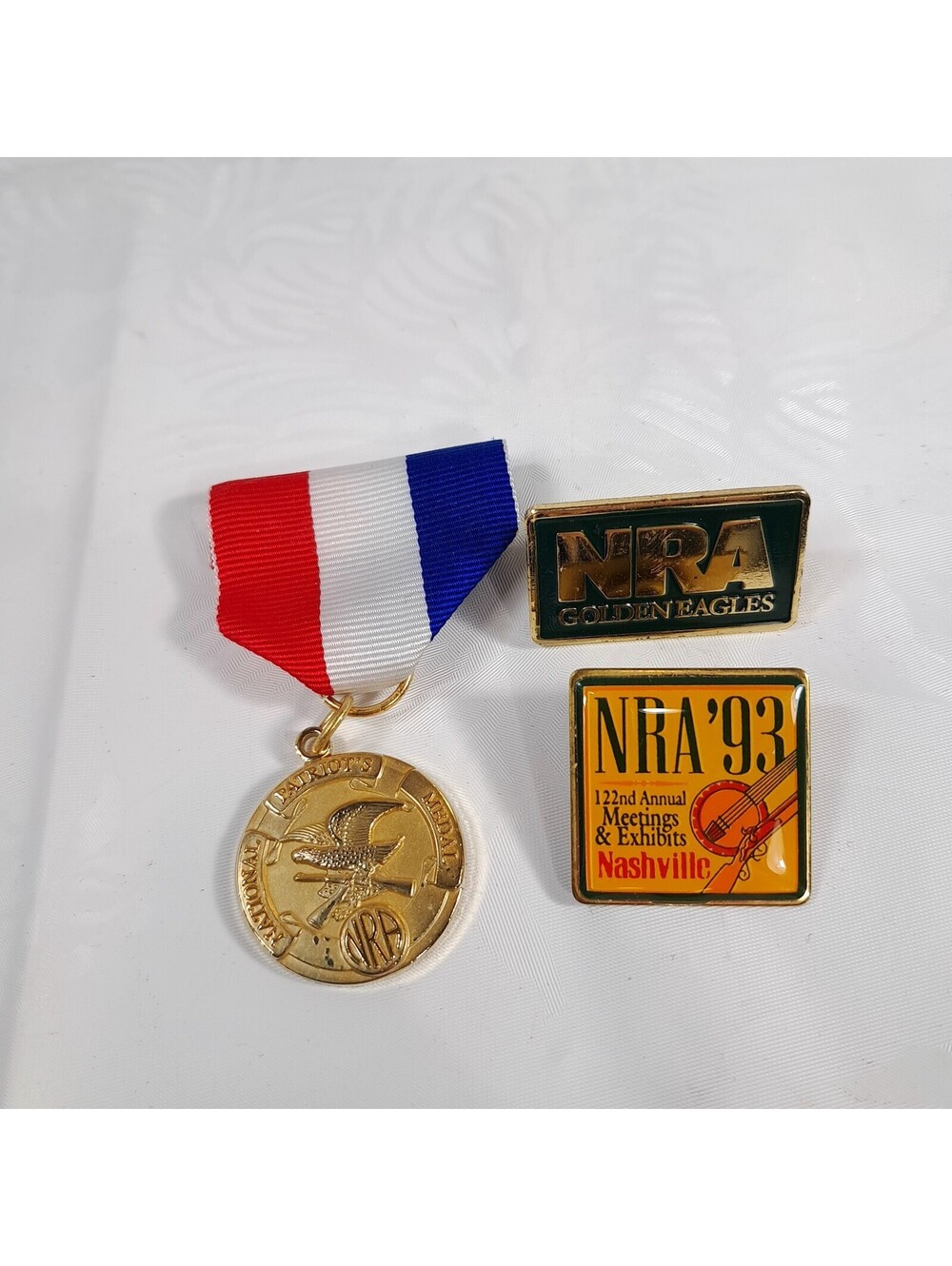 Vintage NRA pin set medal ribbon National Patriots 1993 Nashville golden eagles